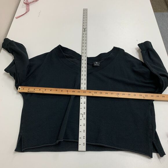 Nike Yoga Luxe Top Womens L Black Fleece V Neck Modal Blend Long Sleeve Cropped - Picture 7 of 14